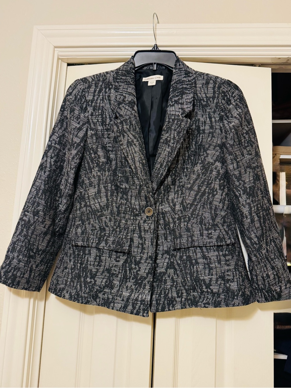 Coldwater Creek Black & Gray Patterned Blazer Jacket